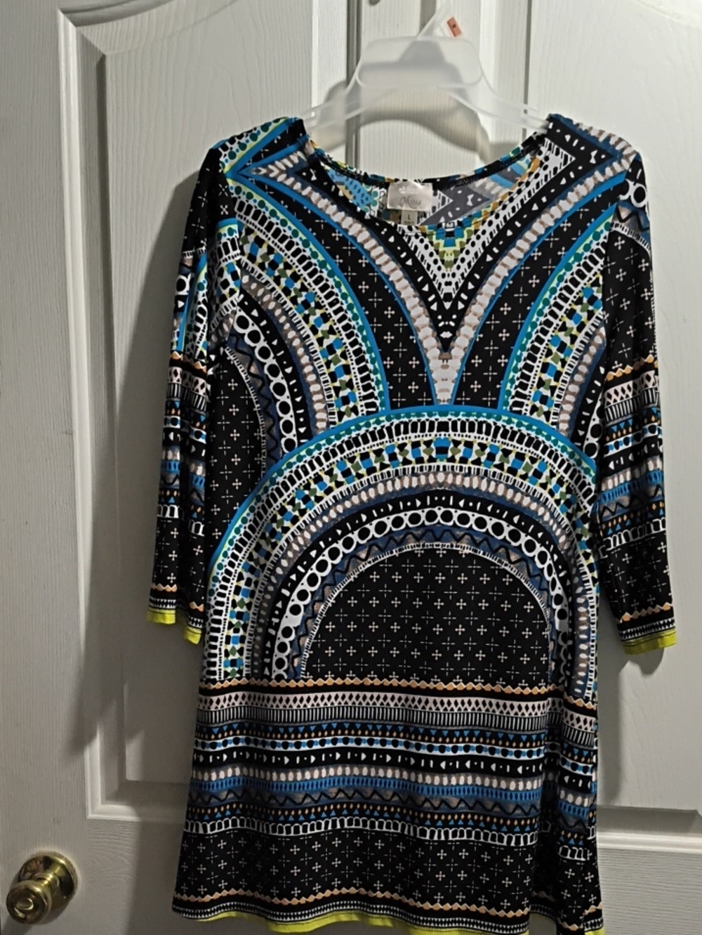 Misia Black & Teal Printed Long-Sleeve Tunic Dress